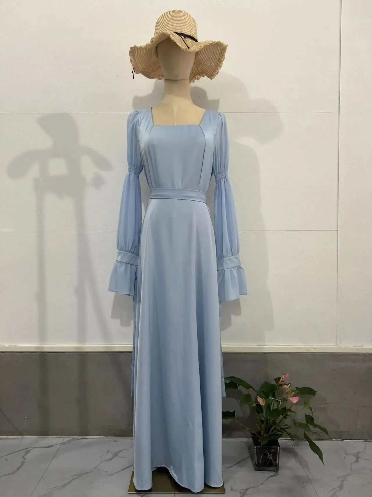 Eid Muslim Party Dress Women Sweet Puff Sleeve Long Dress Square Collar Vestidos Largo Ramadan Abayas Dubai Arab Long Robe 2024 - M & M Global