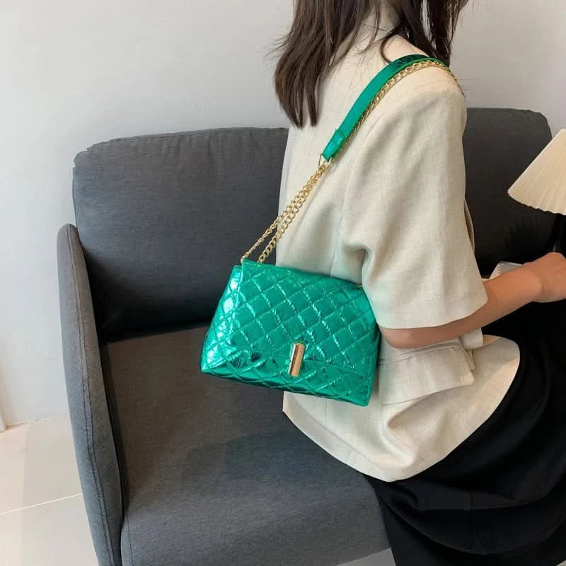 Luxury Laser Design Chevron Quilted Shoulder Bag  Women's High Quality Embroidered Thread PU Leather Crossbody Messenger Bag - M & M Global