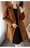 Plus Size Women's Long Sleeve Woolen Coat Pure Color Slim Fit Midi Length Spring New Style Compact Size Versatile Quality Pol...