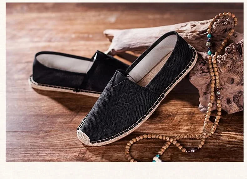 Women Sewing Flax Shoes Slip on Loafers Casual Shoes Man Espadrilles Hemp Canvas Flat Shoes Plus Size Fisherman Driving Footwear - M & M Global