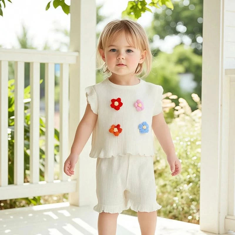 Girls Sleeveless Floral Tank Top and Shorts Set Summer 2-Piece Outfit with Crew Neck Cute Toddler Girls Clothing - M & M Global