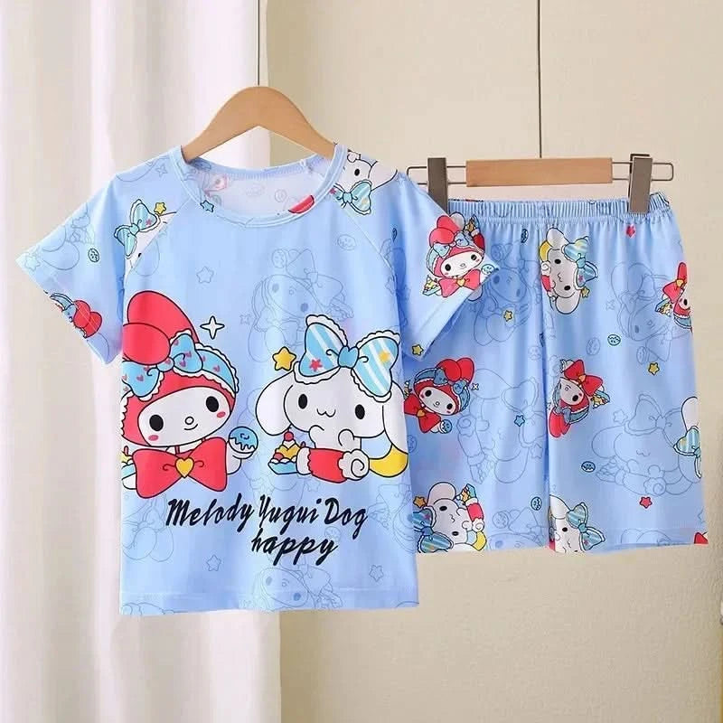 Saniro Hello Kitty Clothes Set Short Sleeve 2pcs Tshirt+Short 1 2 3 Years Old Summer New Clothing Girls Casual Loose - M & M Global