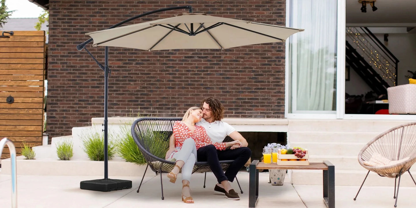 JHK 10FT Outdoor Patio Umbrella Hanging Cantilever with Easy Tilt Adjustment UV Protection 8 Sturdy Ribs for Backyard Garden