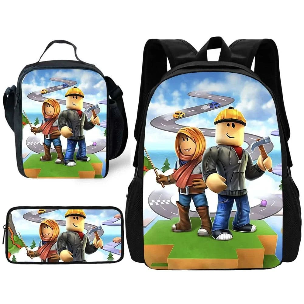 Child School Game R-RobloxS Backpack with Lunch Bags ,Pencil Bags ,School Bags for Boys Girls Best Gift - M & M Global