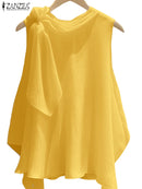 ZANZEA Women T-Shirts Summer Tops 2025 Solid Sleeveless Tees Fashion Asymmetrical Tunic Casual Loose Scarf O Neck Pullovers