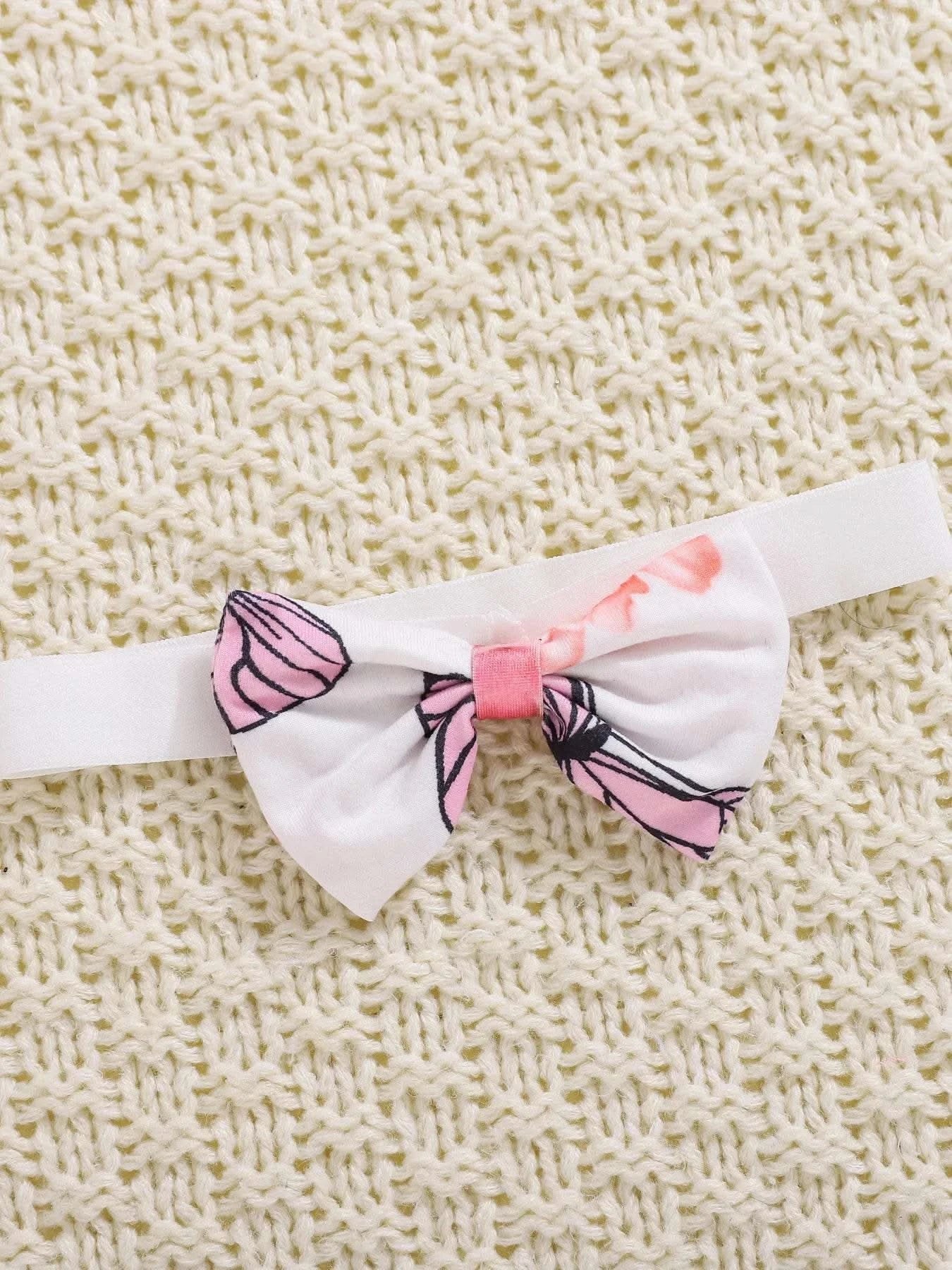 3-piece baby baby girl butterfly print halter top with bow embellish shorts headscarf set - M & M Global