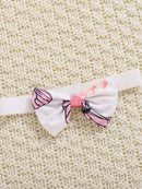 3-piece baby baby girl butterfly print halter top with bow embellish shorts headscarf set - M & M Global