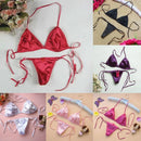 Sexy Lingerie Set Womens Satin Silk Thong Underwear Bra Panties T-back Lace Up Top Briefs Bikini Beach Swimming Bathing Suit - M & M Global