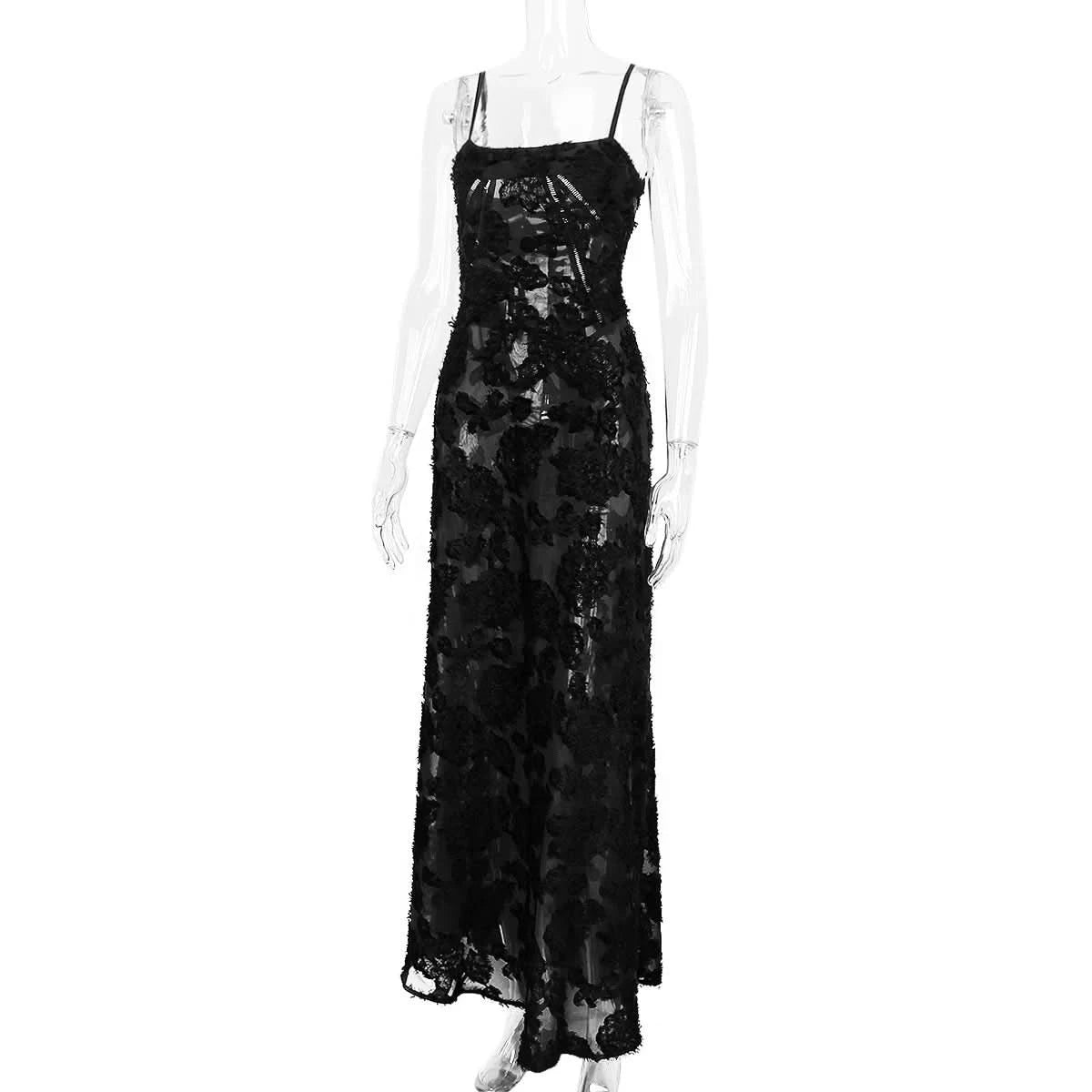 Sexy Lace Jacquard See Through Women Dress Sleeveless Tie Up Backless lace Long Dress Summer Party Ladies Bandage Party Dress - M & M Global