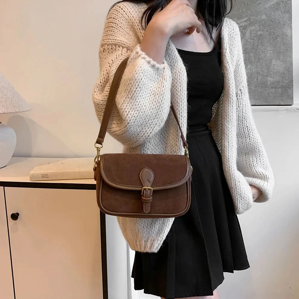 Korean Fashion New Small Square Bag Shoulder Bags Brown Niche Retro Suede Surface Leisure Versatile Trend Lady Crossbody Bags - M & M Global