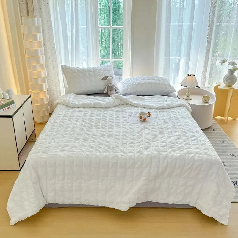 Single/Queen/Super King Size: Skin Friendly Solid Color Bubble Yarn Summer Quilt - M & M Global
