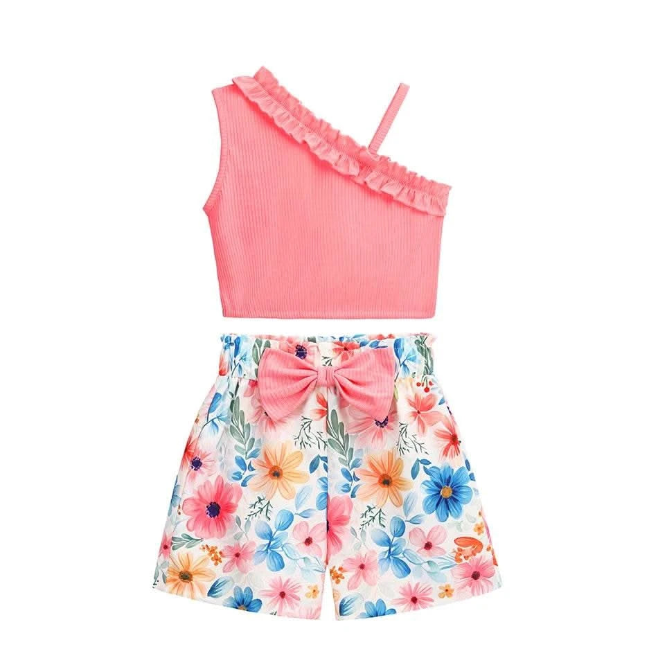 2025 Newborn Girl Baby Summer Sling Sleeveless Cotton Casual Daily Big Bow Print Baby Clothing Set - M & M Global
