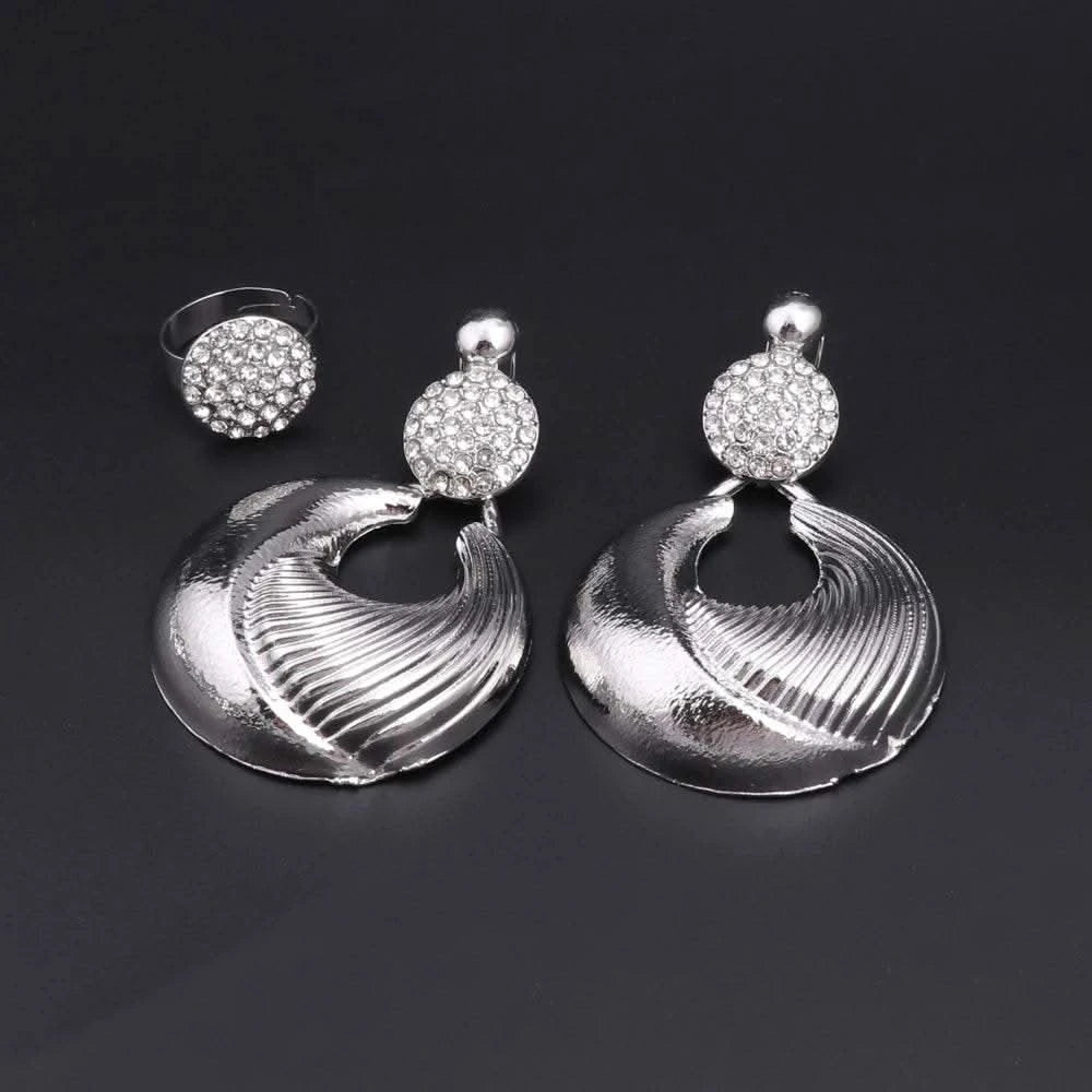 Dubai Jewelry Set For Women Silver Plated Luxury Necklace Earrings Bracelet And Ring Set Jewelry For Wedding Party Trending ﻿ - M & M Global