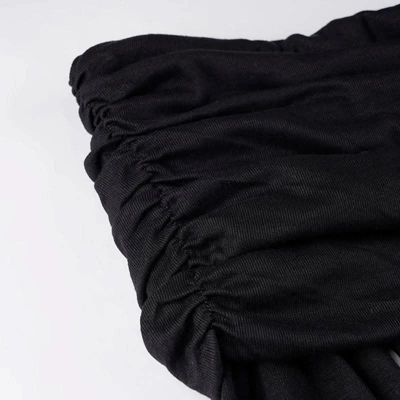 IAMSURE Elegant Fashion Dark Ruffles Split Long Dress Gothic Slash Neck Long Sleeve Maxi Dresses For Women 2023 Holiday Beach - M & M Global