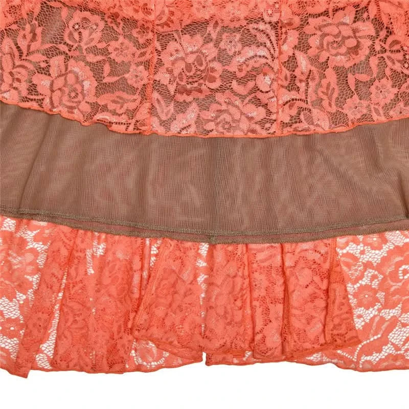 Mozision Floral Lace Sexy Maxi Dress For Women Orange Spaghetti Strap Sleeveless Backless Bodycon Club Party Long Dress Elegant - M & M Global