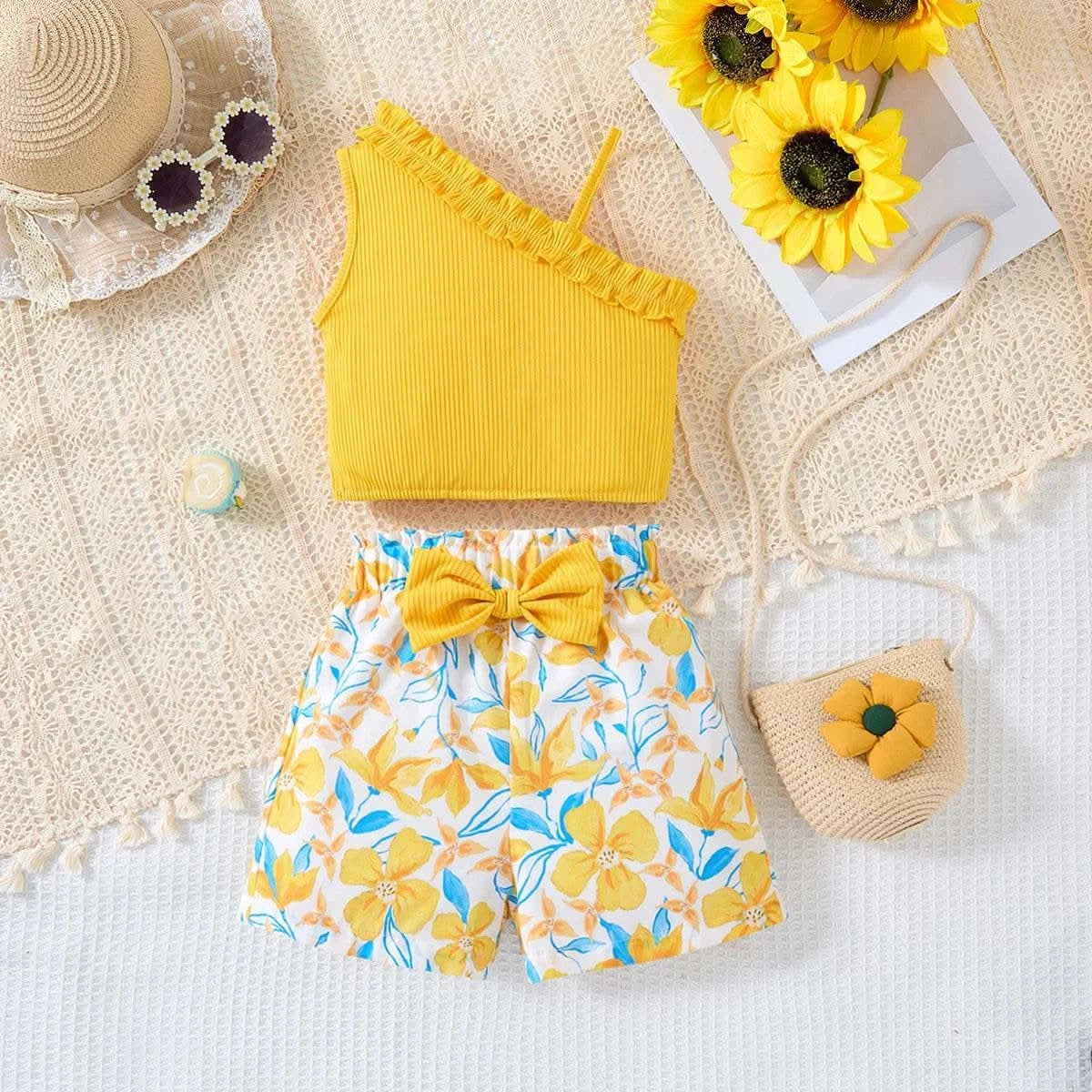 2025 Newborn Girl Baby Summer Sling Sleeveless Cotton Casual Daily Big Bow Print Baby Clothing Set - M & M Global