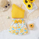 2025 Newborn Girl Baby Summer Sling Sleeveless Cotton Casual Daily Big Bow Print Baby Clothing Set - M & M Global