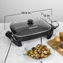 Electric Skillet, Variable Temperature Control, Nonstick Cooking Surface, Dishwasher Safe, Tempered Glass Lid, 12"x15" - M & M Global