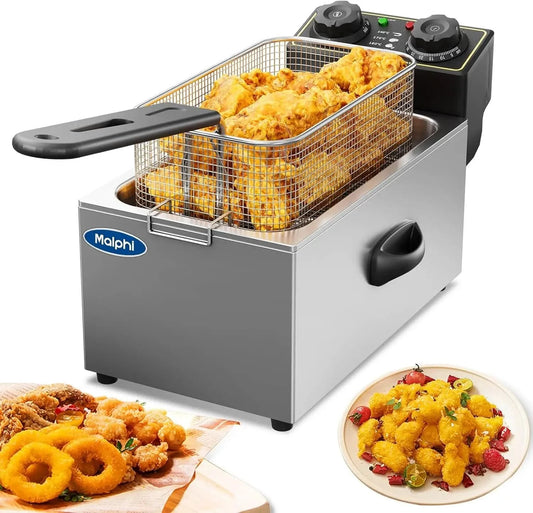 3 Litre Deep Fat Fryer Adjustable Temperature, Chip Pans - Basket & Lid - Fast 2000w High Power, Electric Oil Pot - Overheat Pro - M & M Global