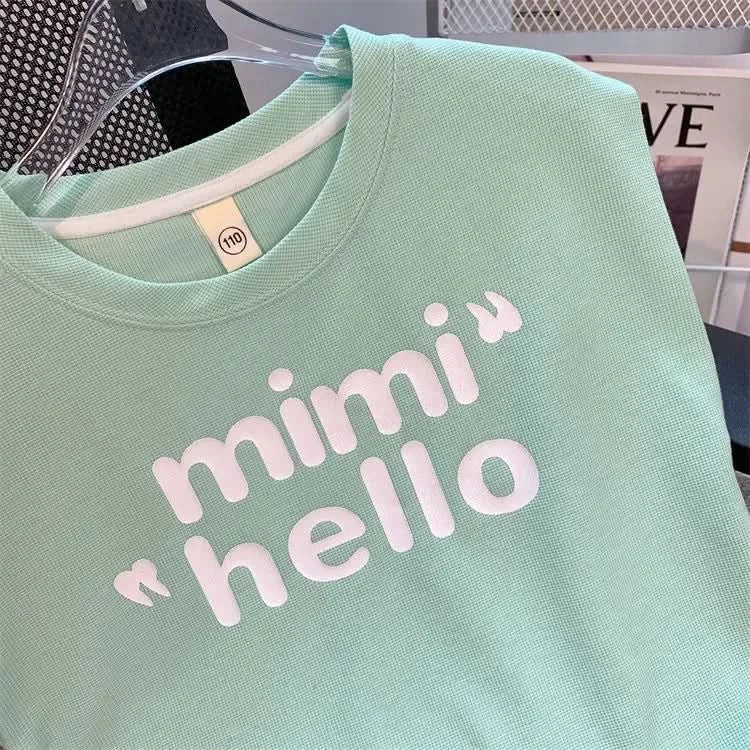 New 4 -14 Years  Summer Girls Clothing Set Letter Print Sleeveless T-shirt + Heart Shorts Pants 2pcs Suit Kids Leisure Outfit - M & M Global