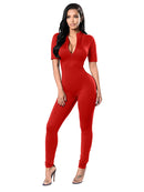 New Autumn and Winter 2025 Short Sleeve V Neck  Bodycon Jumpsuit Full Lengt Rompers Women Jumpsuits