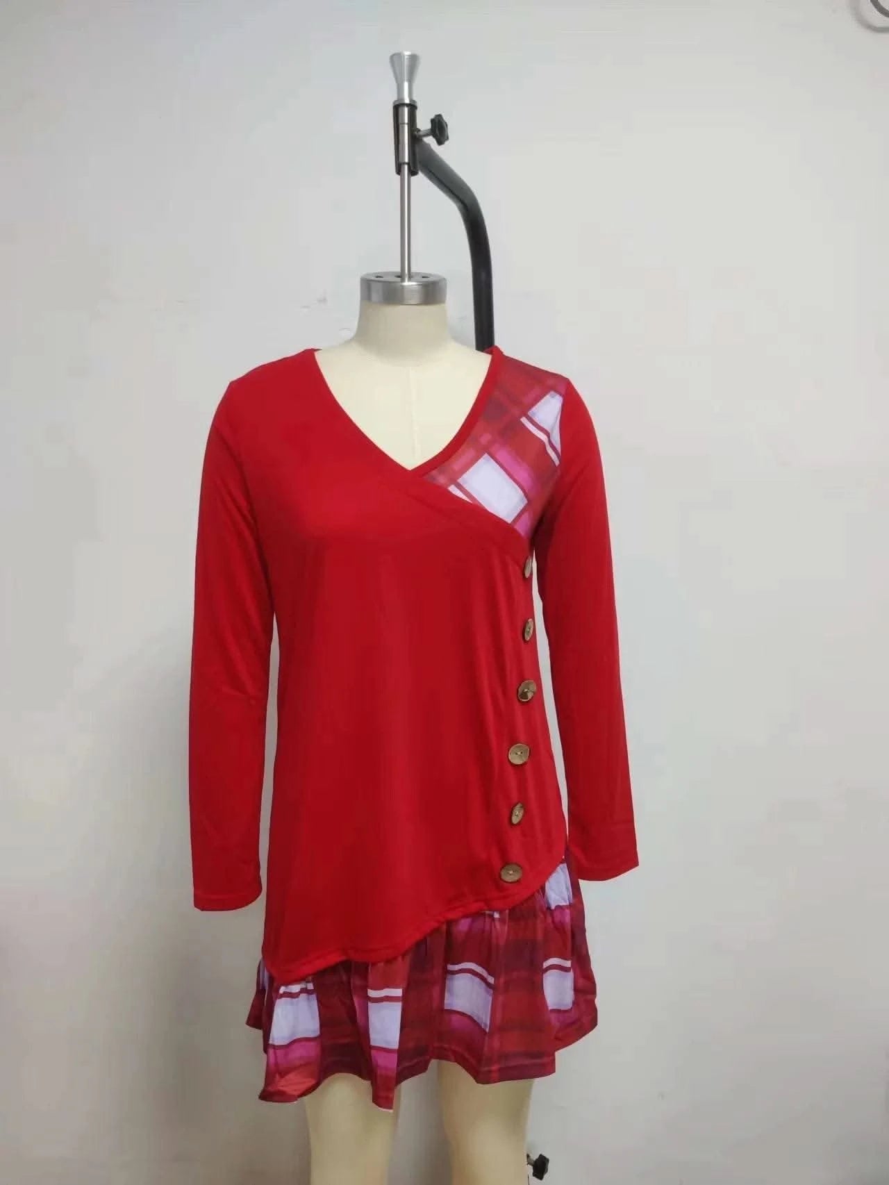 Dresses for Women European and American autumn and Winter Elegant Everyday Loose Party Dress Buttons Long Sleeve Dress - M & M Global