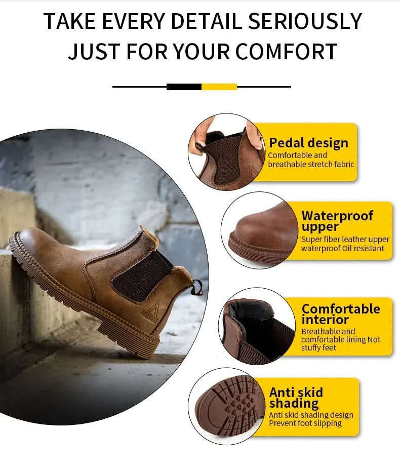 Industrial-Grade Steel Toe Boots Metatarsal Guard Triple Protection Men Work Boots Waterproof Construction Work Shoes Anti-smash