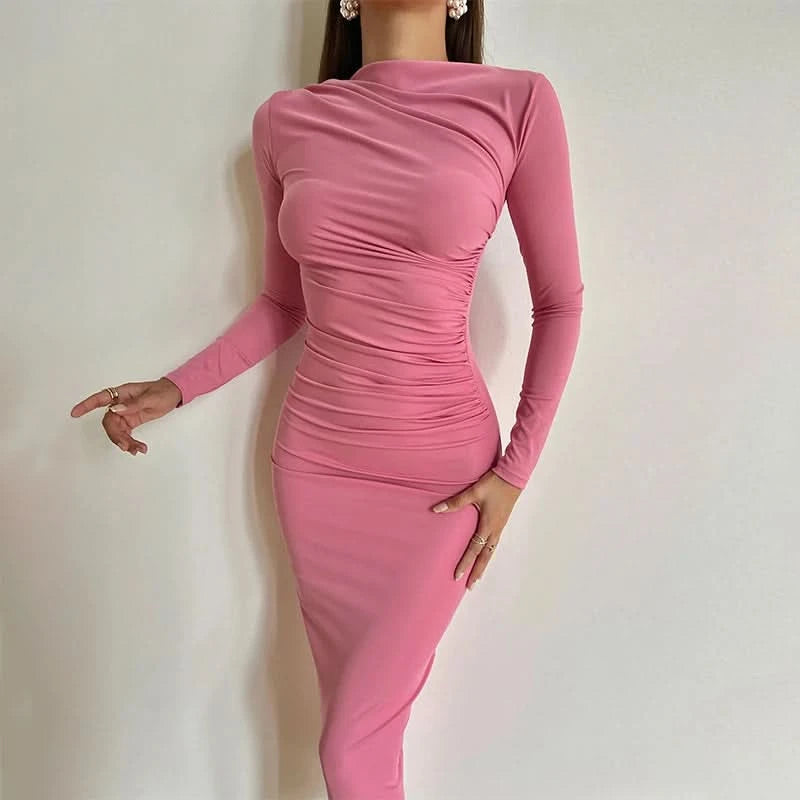 Hawthaw Women 2024 Spring Autumn Long Sleeve Party Club Evening Streetwear Bodycon Long Dress Wholesale Items For Business D3A14 - M & M Global