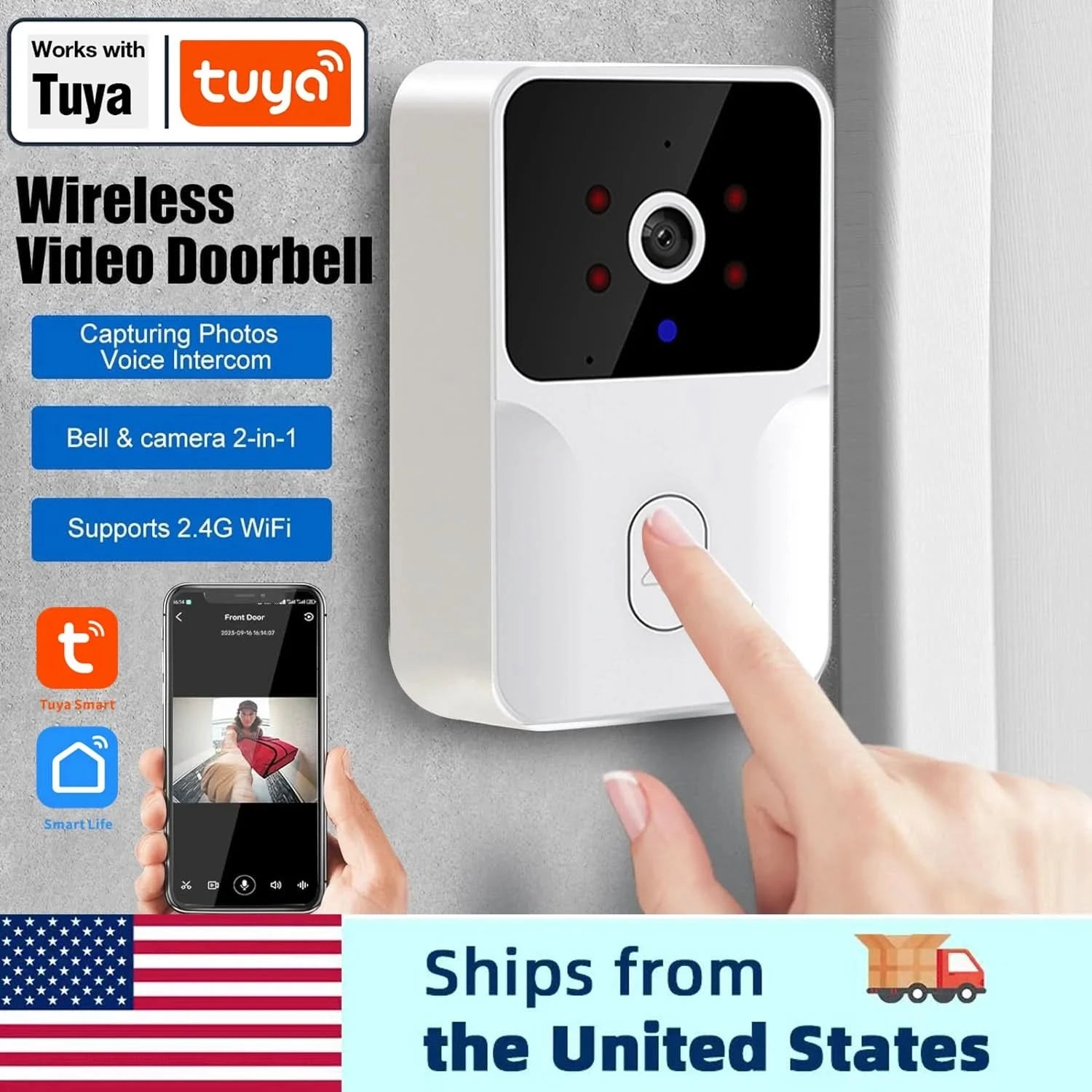 Tuya Smart Video Doorbell Camera HD Wireless doorbell for Home Security, Night Vision, Voice Change, 2-Way Audio, Waterproof - M & M Global