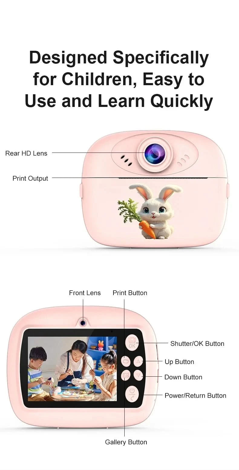 Smart Digital Dual Lens Selfie Camera Kids Toys Birthday Gift Kids Instant Print Camera Thermal Printer Video Recorder Portable - M & M Global