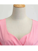 Pink Summer Dress Women V Neck Vintage Robe Elegant Retro pin up Party Office Midi Dresses - M & M Global