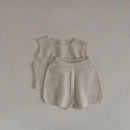 Summer baby clothes 0-5T solid color boys striped sleeveless T-shirt shorts set breathable girls vest short sleeved shorts set - M & M Global