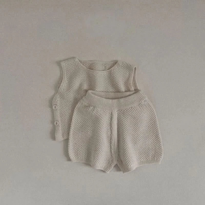Summer baby clothes 0-5T solid color boys striped sleeveless T-shirt shorts set breathable girls vest short sleeved shorts set - M & M Global