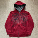 Y2K New American Fashion Trend Joker Pattern Printed Fur Collar Zipper Hoodie Women Street Casual Loose Fleece Padded Sweatshirt