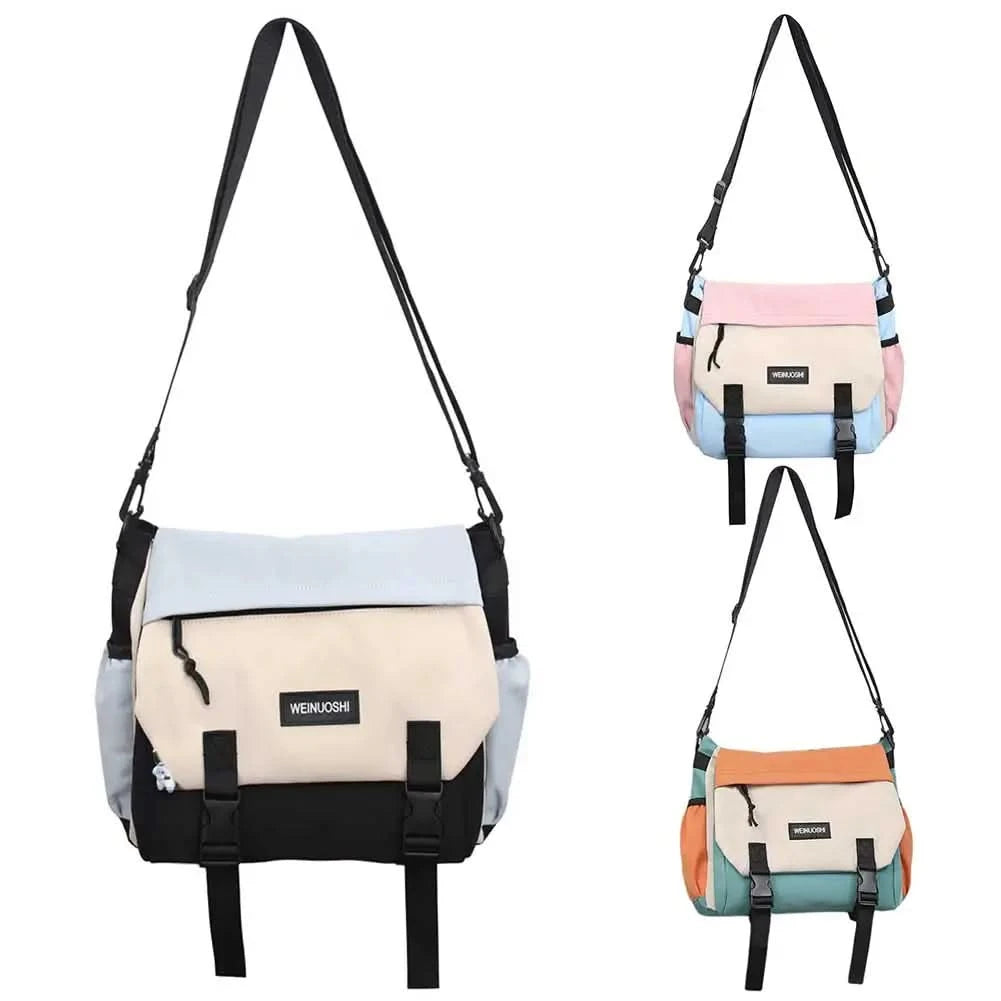 Unisex Student Messenger Bag Large Capacity Flap Crossbody Bag Contrast Color Casual Shoulder Bag for College Travel Business - M & M Global