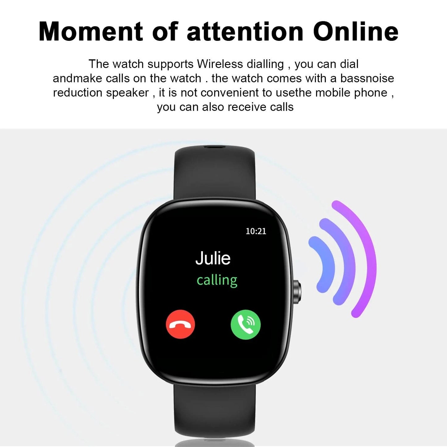 Smart watch, custom wallpaper, call reminder/rejection, multiple sports modes, music playback, unisex, suitable for iOS/Android