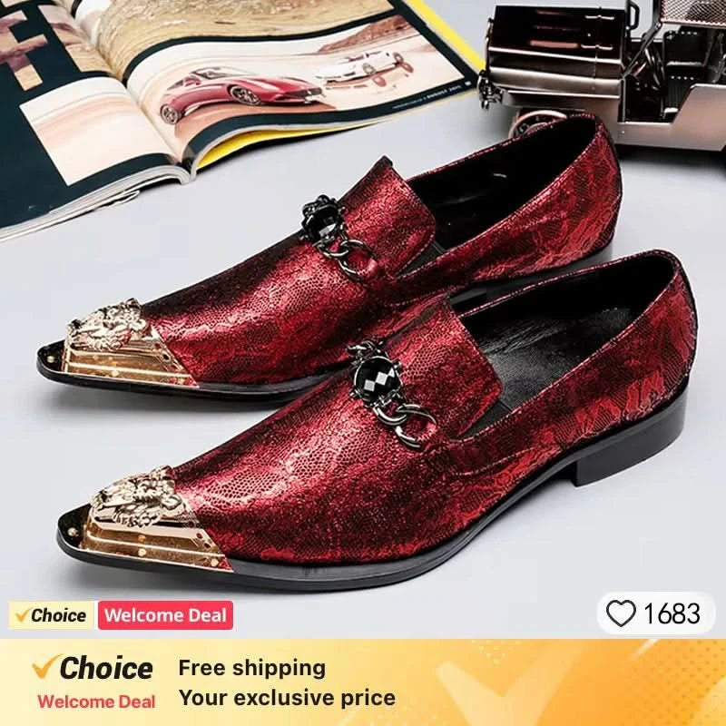 Luxury men's Oxford shoes, fashionable pointed purple brown men's formal shoes, snake skin printed handmade party shoes for men - M & M Global