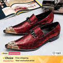 Luxury men's Oxford shoes, fashionable pointed purple brown men's formal shoes, snake skin printed handmade party shoes for men - M & M Global