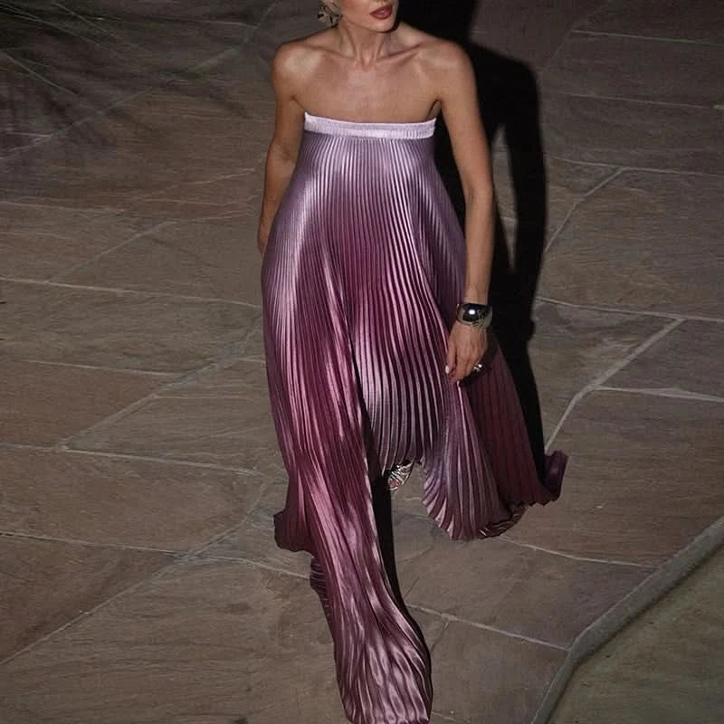 Elegant Sleeveless Off Shoulder Gradient Long Dress Women's Fashion Backless Folds Gala Gowns New Female Irregular Evening Dress - M & M Global