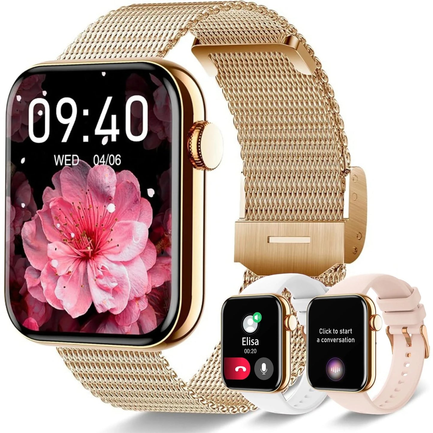 Smart Fitness Watch - Compatible with Android & iPhone, Wireless Calling, Text Reminders, Built-in Activity Tracker for Multiple
