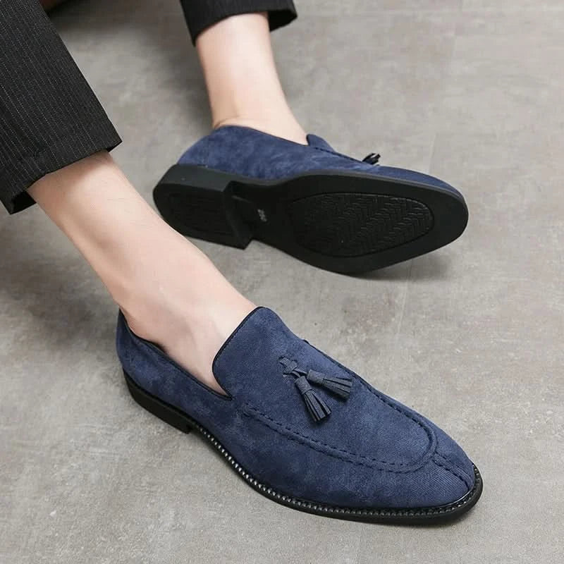 Men's Loafers Brand Suede Leather Shoes Vintage Slip-on Classic Casual Men Driving Shoes Wedding Male Dress Shoes Tassel pointed - M & M Global