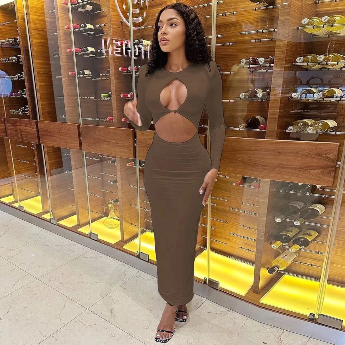 Hawthaw Women 2024 Spring Autumn Sexy Long Sleeve Party Club Hollow Out Bodycon White Long Dress Wholesale Items For Business - M & M Global