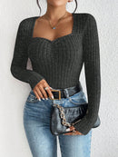Women's Fashion Diamond Collar Knitted Base Shirt Casual Long Sleeve Top Knitwear Trendy Elegant Style