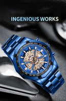 BINBOND Mens Quartz Watches Top Brand Luxury Stainless Steel Waterproof Hollow Out Blue Big Male Wristwatches Relogio Masculino - M & M Global