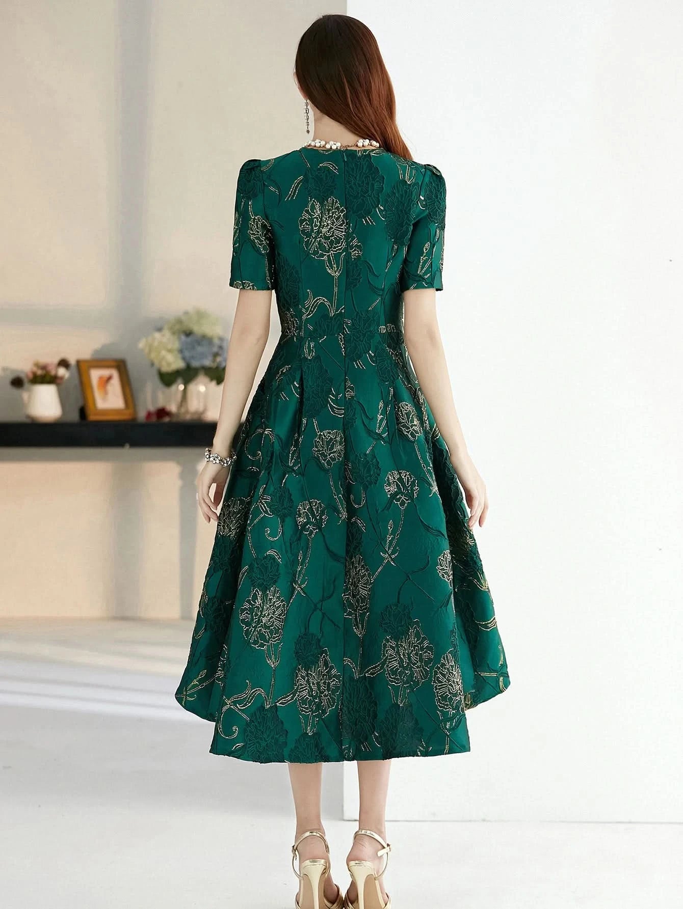 Women Summer Long Dress Elegant Boho Floral Jacquard Flower Dress Irregular Evening Party Dress Lady Ball Gown - M & M Global
