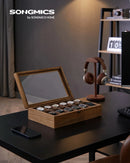 SONGMICS Watch Box, 12-Slot Watch Case, Solid Wood Watch Box Organizer with Glass Lid, Watch Display Case with Removable Pillows - M & M Global