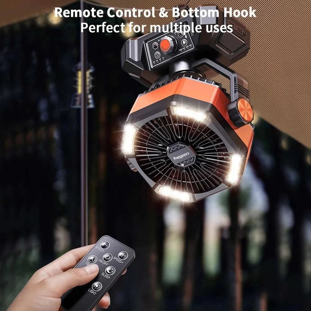 coldSky Camping Fan with 4 LED Lantern 8 Speeds Desk Fan 20000mAh Battery Portable Outdoor Fan for Outdoor Camping and Fishing - M & M Global