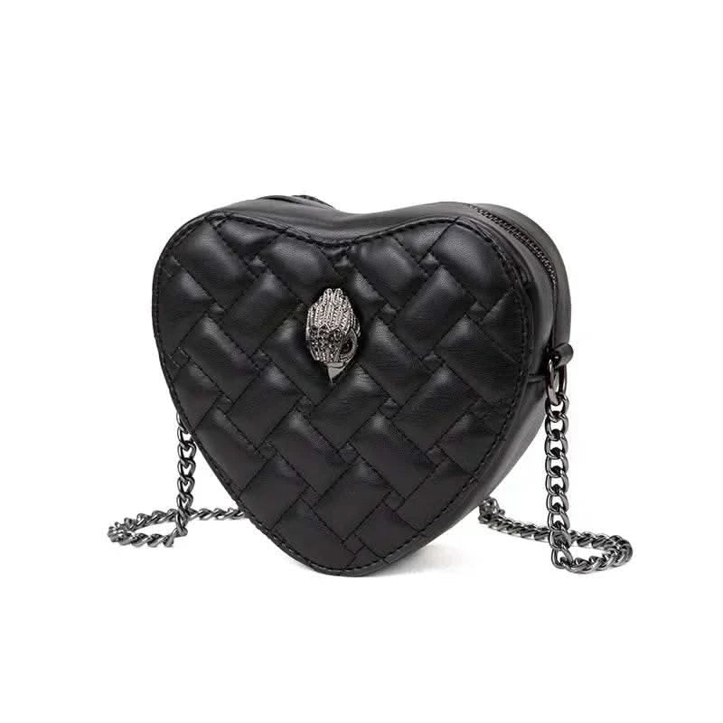 2024 Women's Heart-Shaped Herringbone Crossbody Bag with Eagle and Bird Head Shoulder Bag Chain Purse - M & M Global