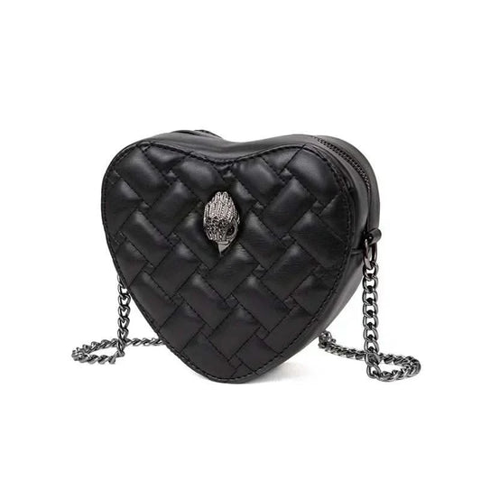2024 Women's Heart-Shaped Herringbone Crossbody Bag with Eagle and Bird Head Shoulder Bag Chain Purse - M & M Global