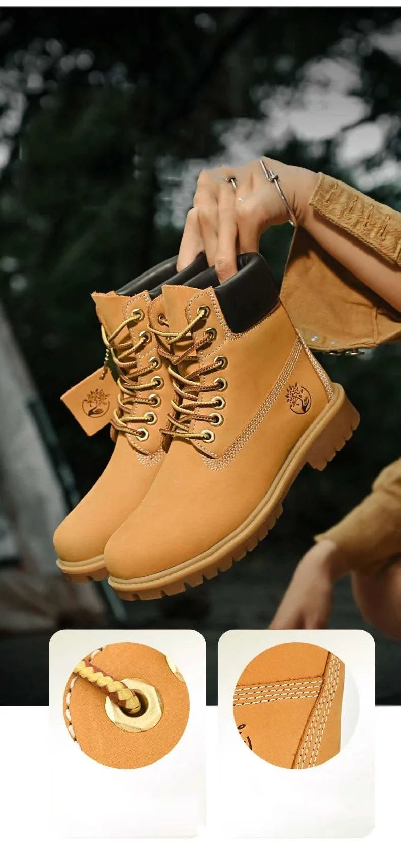 Boots Men High Top Boots High Quality Women Leather Shoes Fashion Outdoor Sneakers Men Lace Up Non-Slip Ankle Boots for Couple - M & M Global